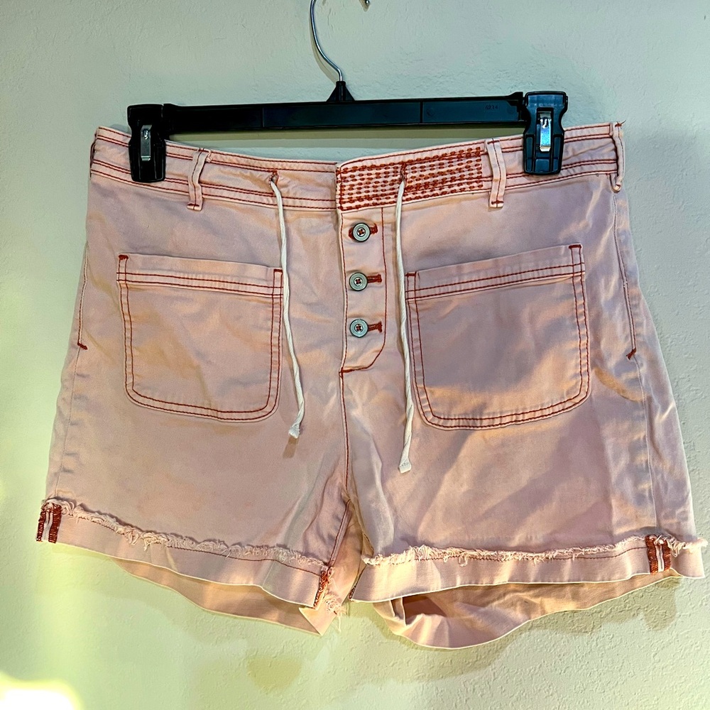 ANTHROPOLOGIE pink shorts with burgundy stitching